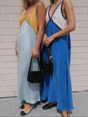 Color Block V-Neck Sleeveless Maxi Dress