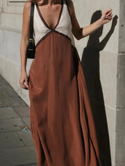 Color Block V-Neck Sleeveless Maxi Dress