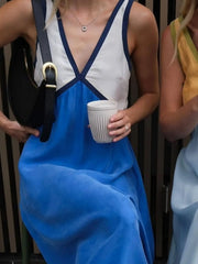 Color Block V-Neck Sleeveless Maxi Dress