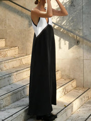 Color Block V-Neck Sleeveless Maxi Dress
