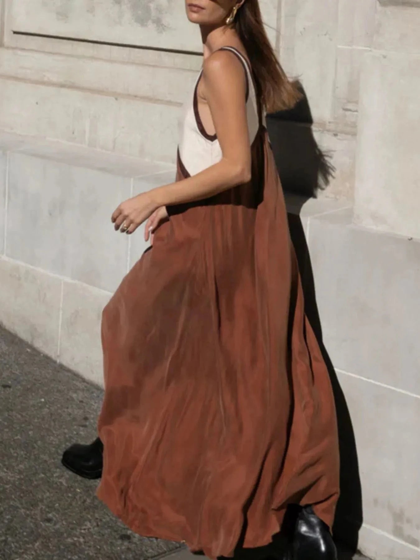 Color Block V-Neck Sleeveless Maxi Dress