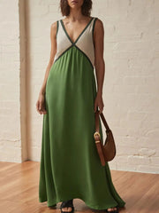 Color Block V-Neck Sleeveless Maxi Dress