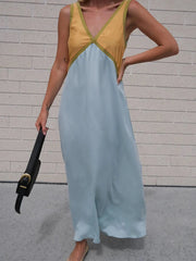 Color Block V-Neck Sleeveless Maxi Dress Mustard / S