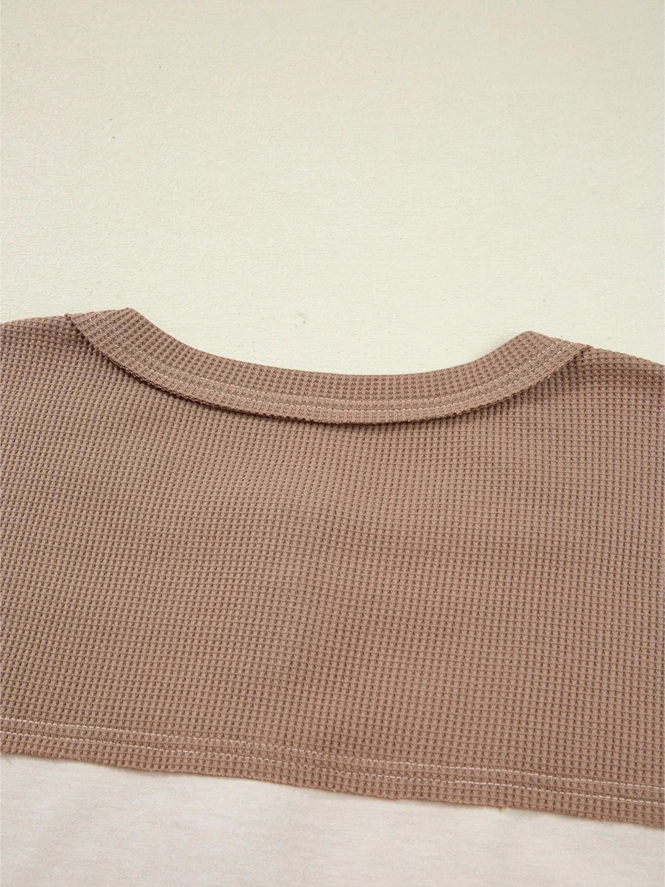 Color Block Waffled Loose Henley Top
