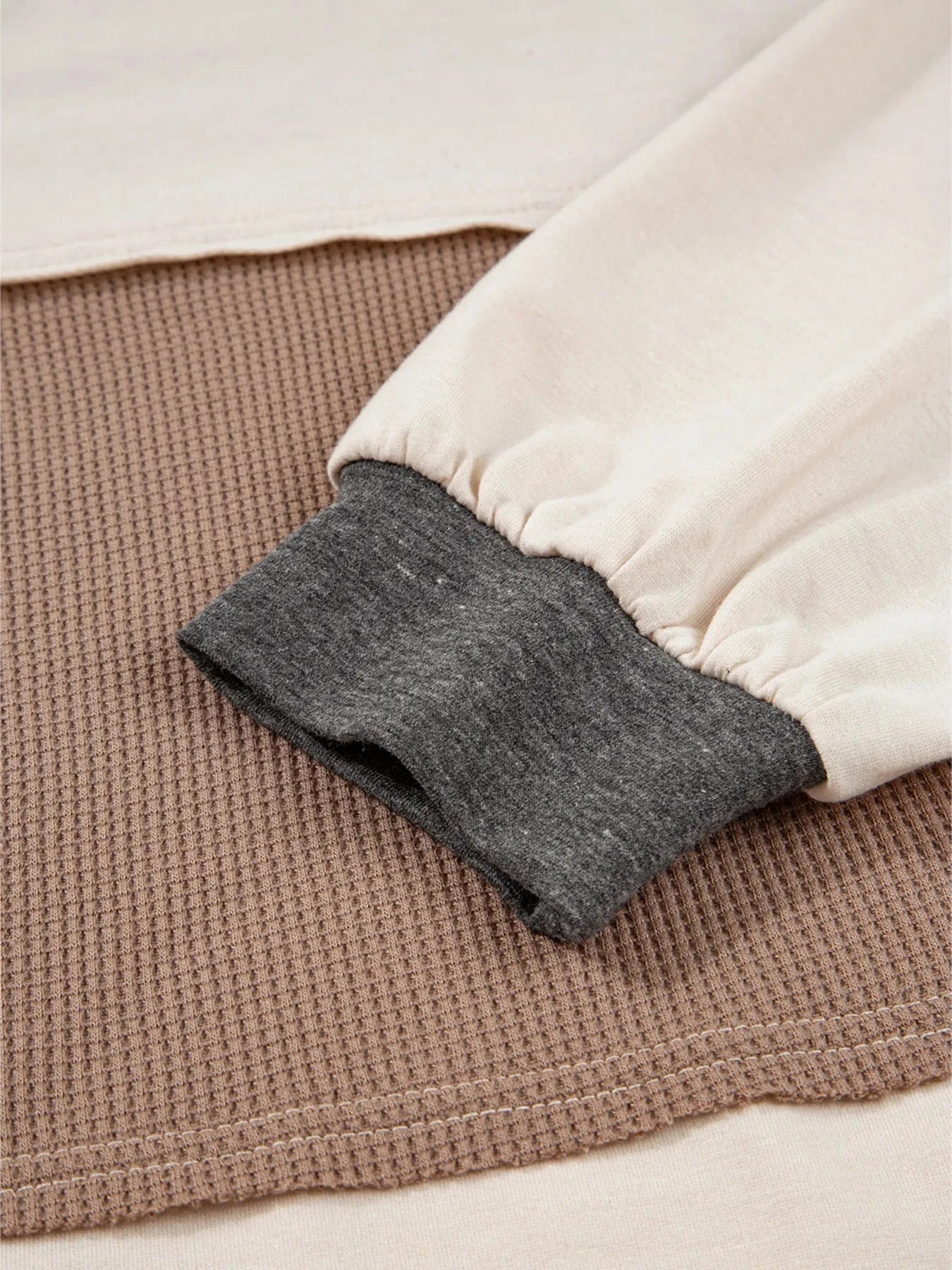 Color Block Waffled Loose Henley Top