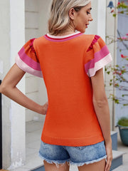 Colorblock Striped Short Sleeve Sweater