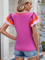 Colorblock Striped Short Sleeve Sweater