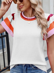 Colorblock Striped Short Sleeve Sweater