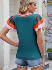 Colorblock Striped Short Sleeve Sweater