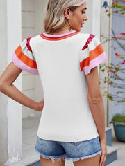 Colorblock Striped Short Sleeve Sweater