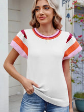 Colorblock Striped Short Sleeve Sweater White / S