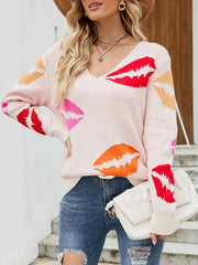Colorful Lips V-Neck Sweater