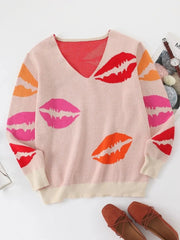Colorful Lips V-Neck Sweater