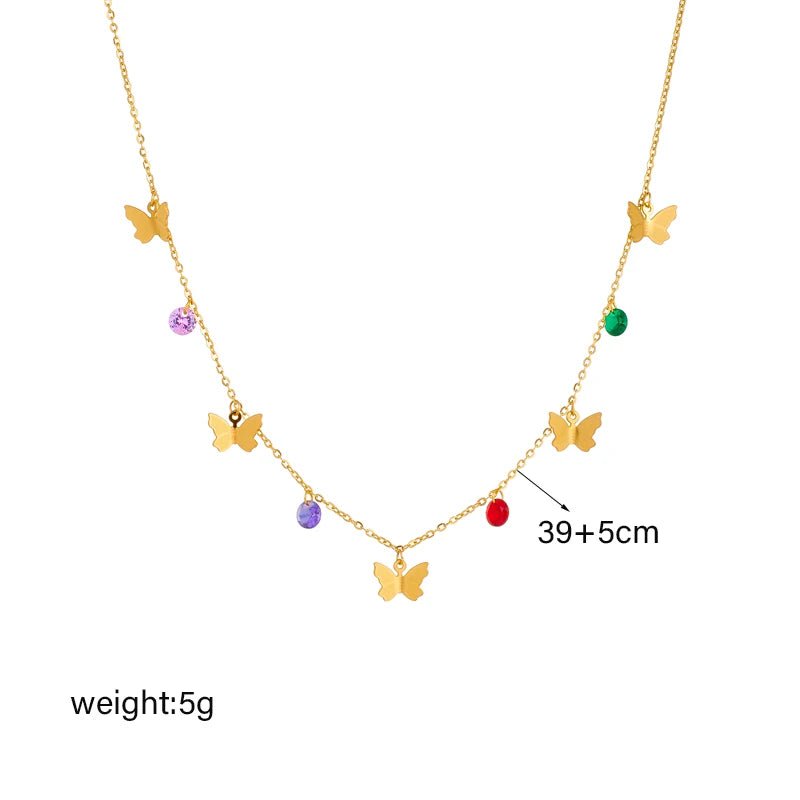 Colorful Stone Butterfly Pendant Necklace for Women N2254