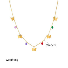Colorful Stone Butterfly Pendant Necklace for Women N2254