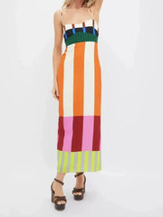 Colorful Stripe Square Neck Cami Dress