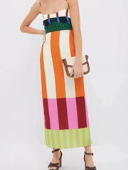 Colorful Stripe Square Neck Cami Dress Multicolor / S