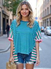 Colorful Striped Oversized T-Shirt Blue / S