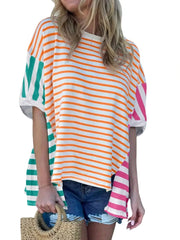 Colorful Striped Oversized T-Shirt Orange / S