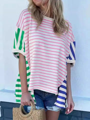 Colorful Striped Oversized T-Shirt Pink / S