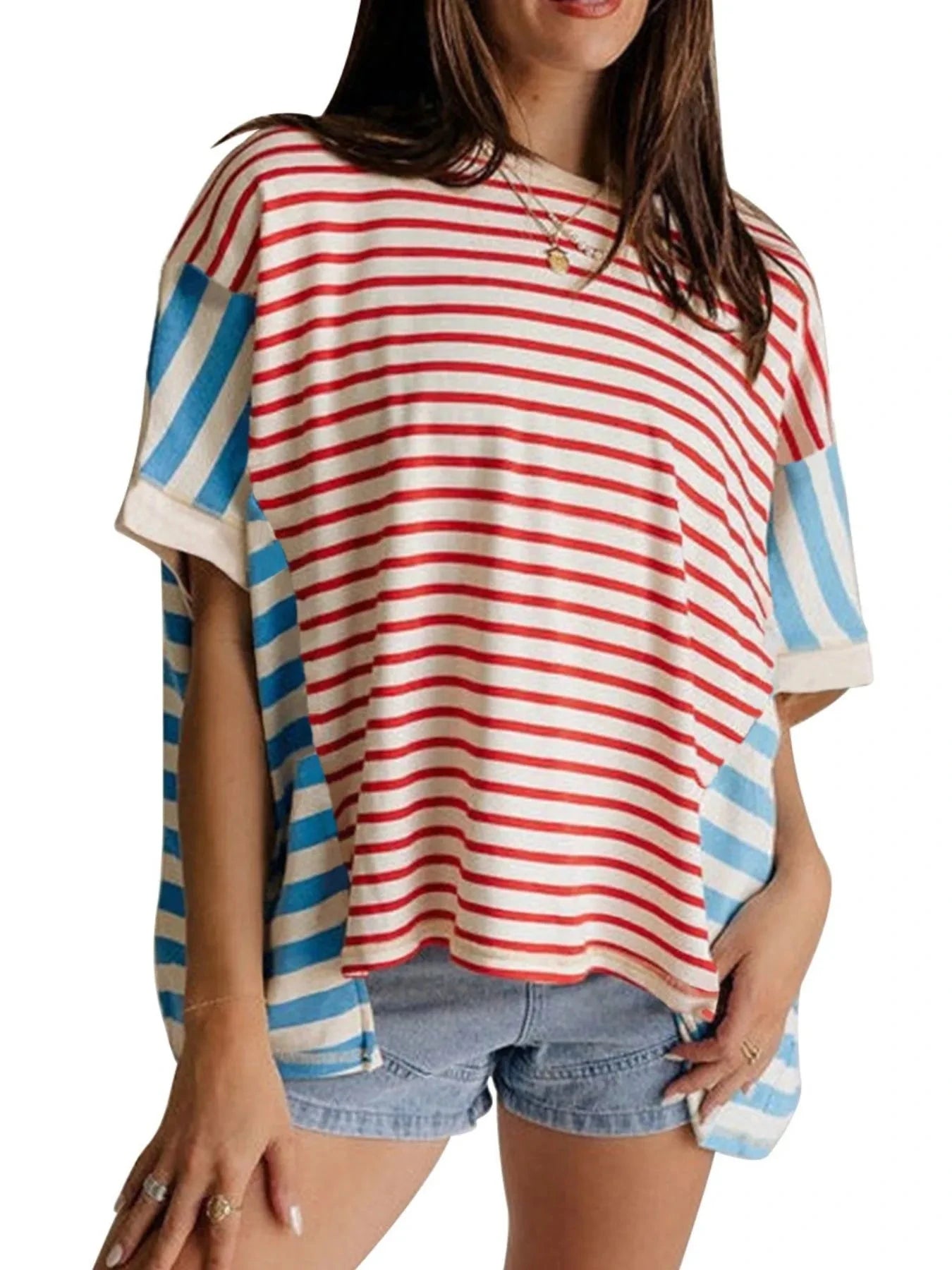 Colorful Striped Oversized T-Shirt Red / S