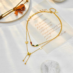 Colorful Zircon Butterfly Long Pendant Necklace N1955