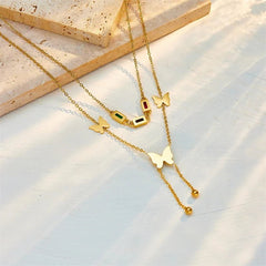 Colorful Zircon Butterfly Long Pendant Necklace N1955