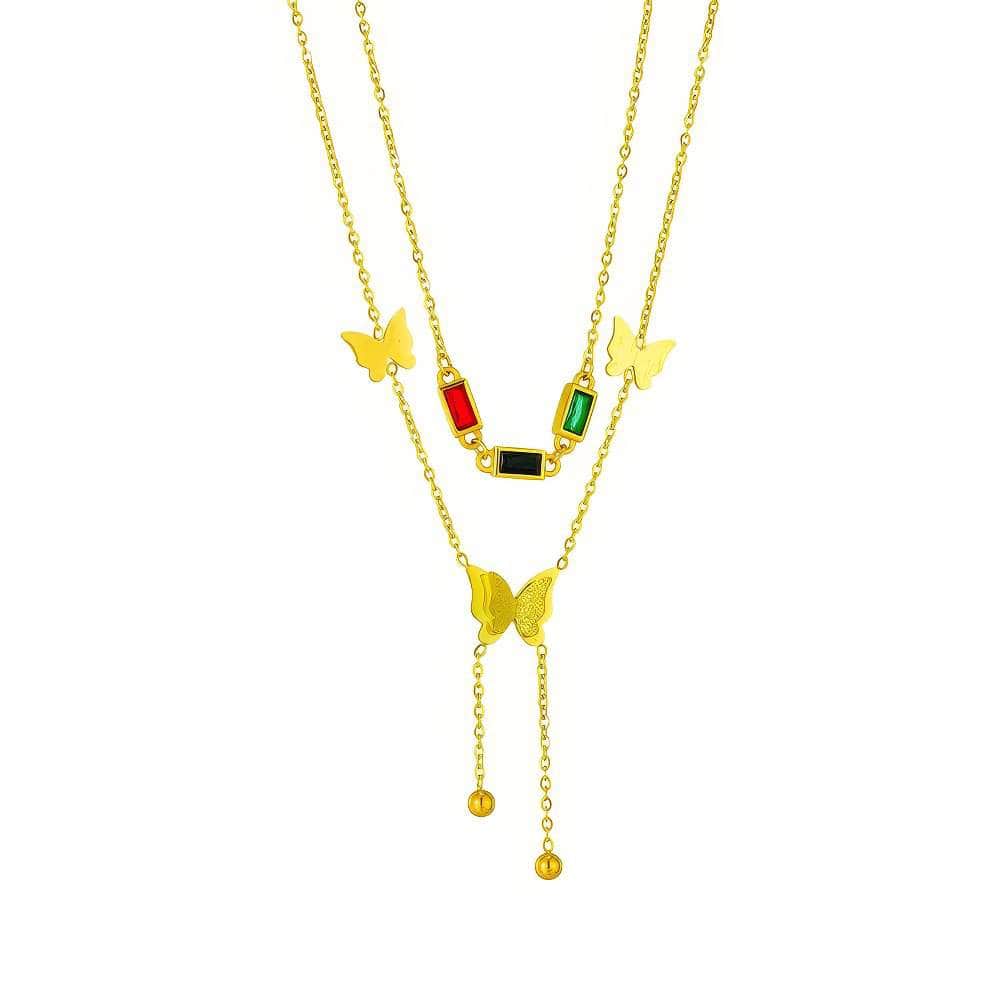 Colorful Zircon Butterfly Long Pendant Necklace N1955