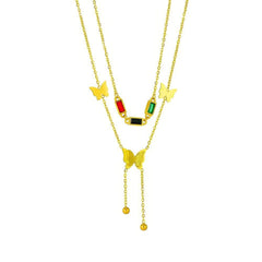 Colorful Zircon Butterfly Long Pendant Necklace N1955