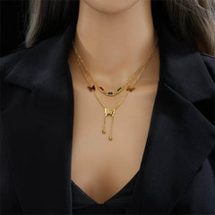 Colorful Zircon Butterfly Long Pendant Necklace N1955