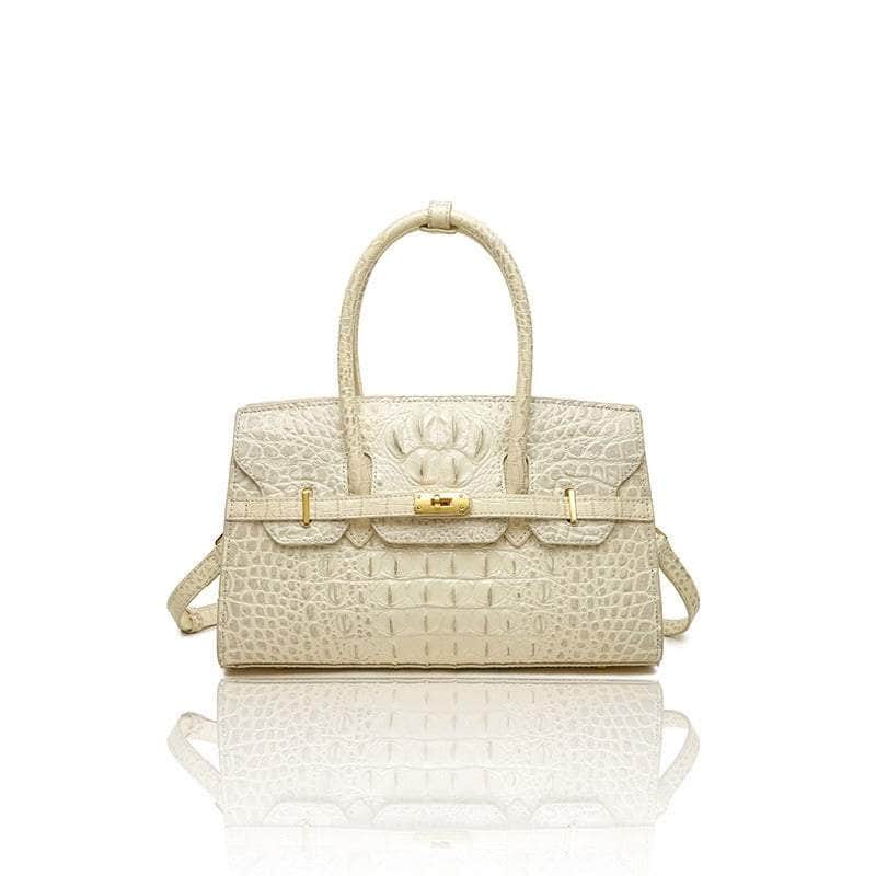 Compact Handbag with Stylish Crocodile Pattern Ivory