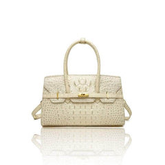 Compact Handbag with Stylish Crocodile Pattern Ivory