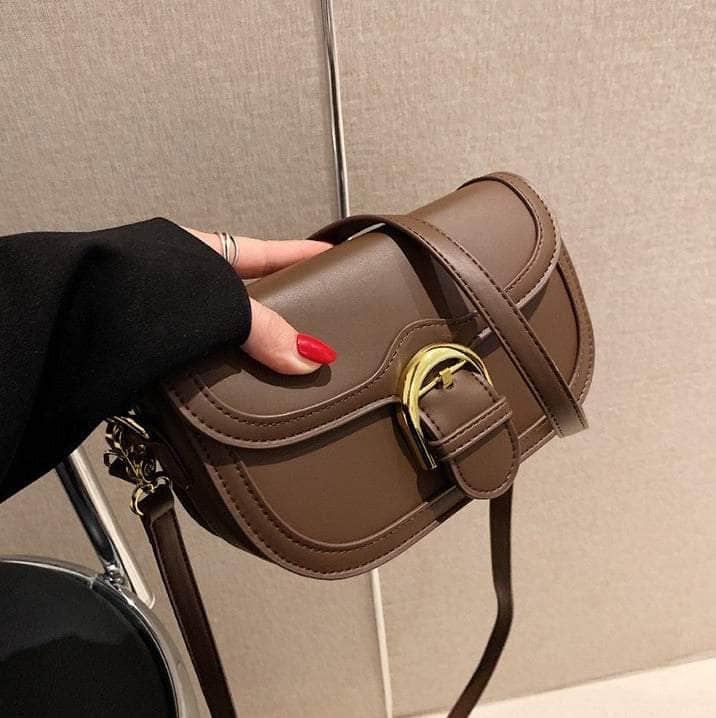 Compact Semicircle Shoulder Purse Dark-Brown