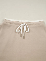Contrast Collared Neck Top and Drawstring Mini Skirt Set