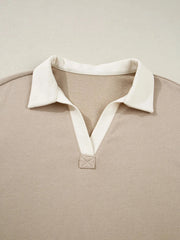 Contrast Collared Neck Top and Drawstring Mini Skirt Set