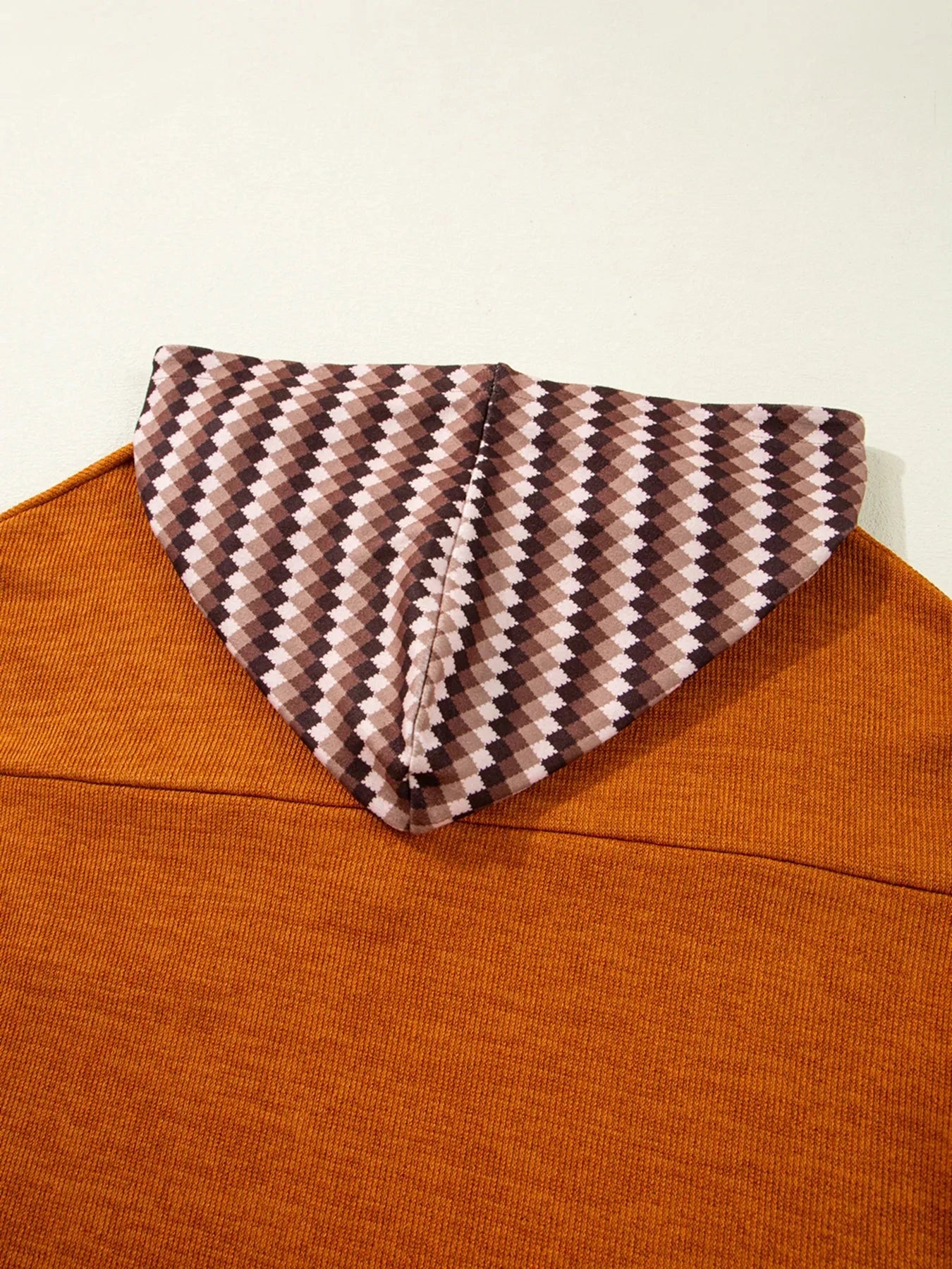 Contrast Plaid Hood Patchwork Chest Pocket Henley Top