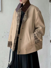 Contrast Plaid Snap Down Jacket Khaki / XS