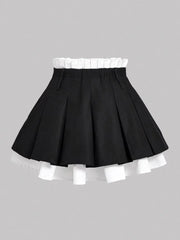 Contrast Pleated Mini Skirt Black / XS