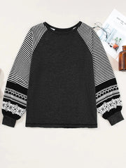 Contrast Print Striped Raglan Long Sleeve Loose Top
