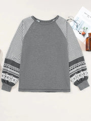 Contrast Print Striped Raglan Long Sleeve Loose Top
