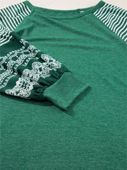 Contrast Print Striped Raglan Long Sleeve Loose Top