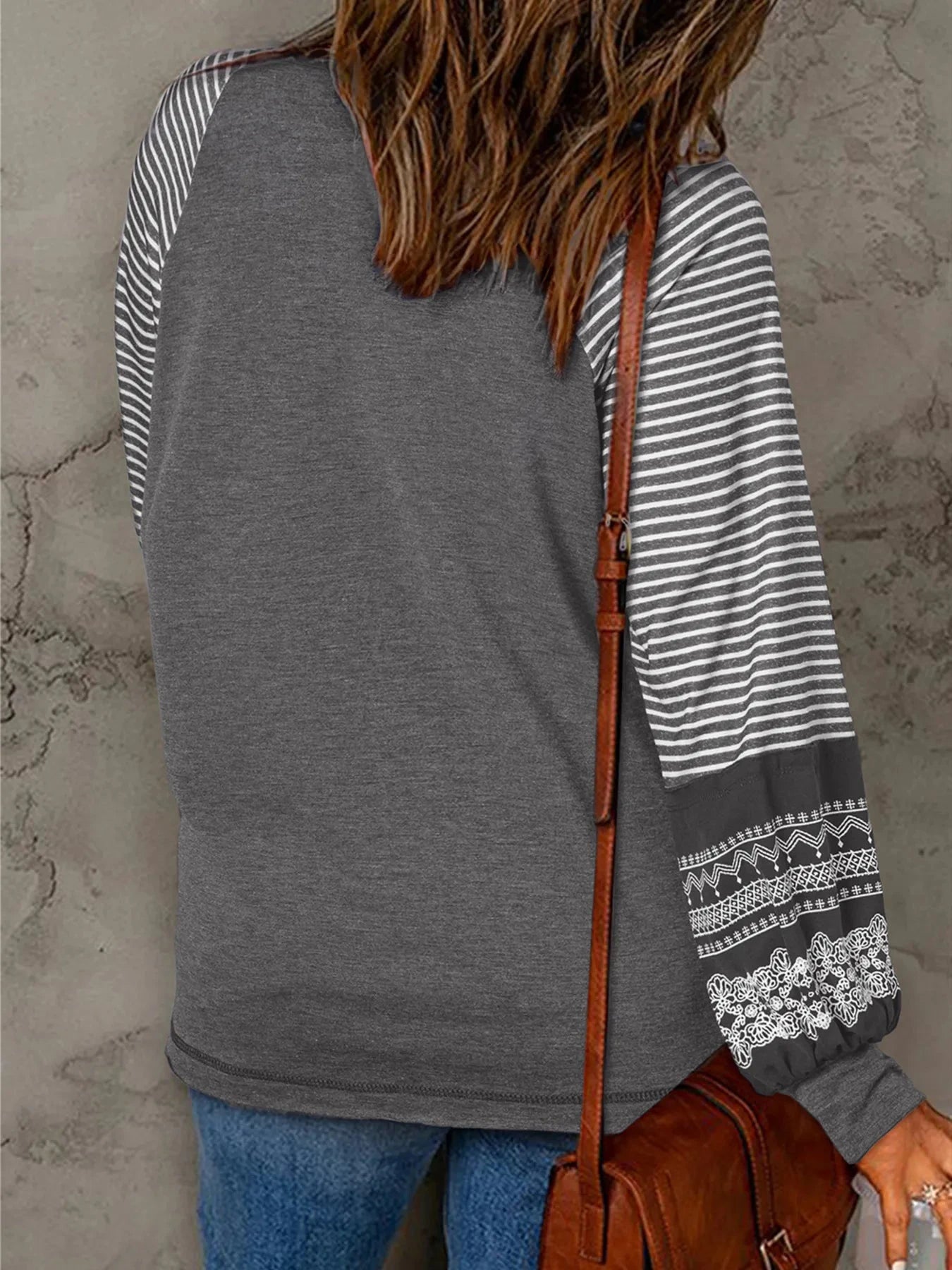 Contrast Print Striped Raglan Long Sleeve Loose Top