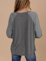 Contrast Print Striped Raglan Long Sleeve Loose Top