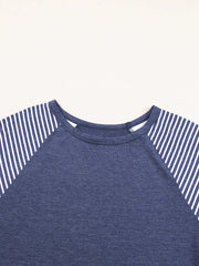 Contrast Print Striped Raglan Long Sleeve Loose Top