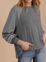 Contrast Print Striped Raglan Long Sleeve Loose Top