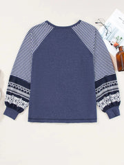 Contrast Print Striped Raglan Long Sleeve Loose Top