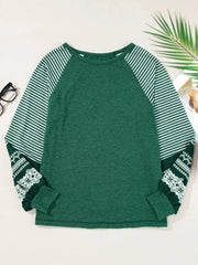 Contrast Print Striped Raglan Long Sleeve Loose Top