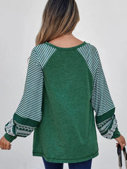 Contrast Print Striped Raglan Long Sleeve Loose Top