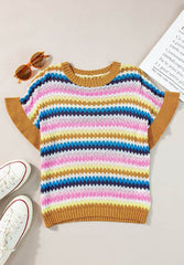 Contrast Round Neck Short Sleeve Sweater