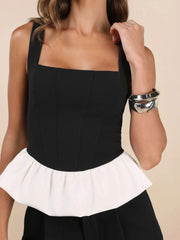 Contrast Ruffled Hem Square Neck Tank
